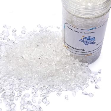 Imagem de TWINKLING Pedras de vidro de fogo de alto brilho, vidro quebrado, lascas de pedras de fogo vidro triturado para fogueira, arte de resina artesanal, decoração de jardim de aquário, 9-12 mm (370g/13oz.)