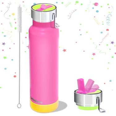 Imagem de Garrafa de água fina isolada de 680 g com canudo e alça, garrafas de água de aço inoxidável, serve para porta-copos de carro, 100% à prova de vazamento, mantém a bebida fria por até 24 horas,