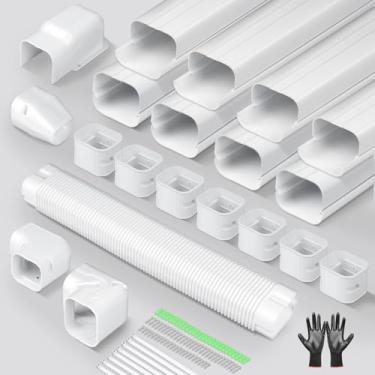 Imagem de Kit de capa de mini linha dividida de 7,6 cm, duto de polipropileno decorativo pintável com cotovelo flexível para mini split, sistemas de ar condicionado central, HVAC e bomba de calor, branco