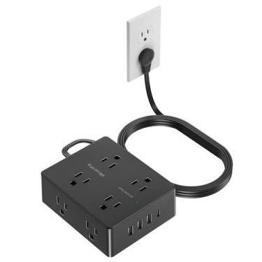 Imagem de Protetor de sobretensão Power Strip Olcorife 8 tomadas 4 portas USB