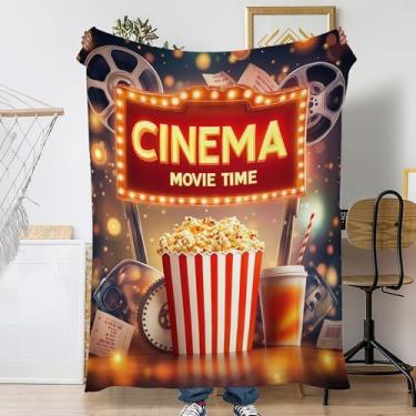 Imagem de Snowmolle Cobertor de pipoca de cinema para decoração de casa de sofá, assistir a filmes, cobertor fofo, cobertor decorativo de flanela de lã para sofá, sala de estar, viagem, acampamento, soneca