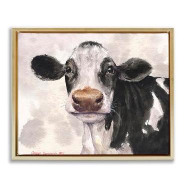 Imagem de Stupell Industries Linda vaca com fundo abstrato moldura preta flutuante arte de parede, design por George Dyachenko, 17 x 21
