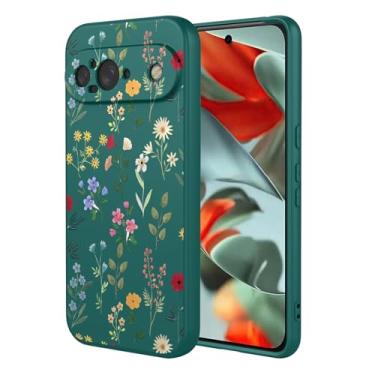 Imagem de OEURVQO Capa artística para Google 9, capa de silicone líquido de toque macio com forro fofo, compatível com carregamento sem fio, capa protetora para Google Pixel 9, verde exuberante