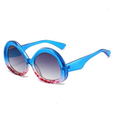 Imagem de Óculos de sol femininos e masculinos, punk, oval, retrô, tendência, armação de lente transparente, UV400 (azul)