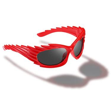Imagem de Óculos de sol feminino masculino Swift oval moderno futurista esportivo óculos de sol Y2K, Vermelho/Gery