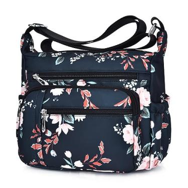 Imagem de HERCMNOY Bolsa tiracolo feminina com vários bolsos, casual, bolsa de viagem, bolsa de ombro, bolsa carteiro, Flor rosa