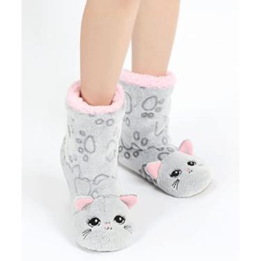 Imagem de DICUIRD Meias femininas aconchegantes fofas de casa de animais com solas macias, botas forradas de ovelha felpudas e quentes com parte inferior antiderrapante, presentes femininos de Natal de inverno