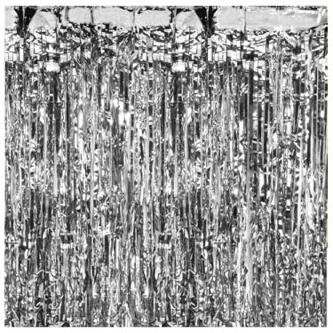 Imagem de Cortinas com franjas prateadas (pacote com 2) – Pano de fundo brilhante para cabine de fotos, aniversário, casamento, NYE, chá de bebê, despedida de solteira, formatura e decoração de eventos