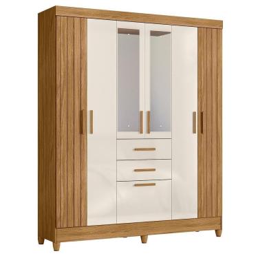 Imagem de Guarda Roupa Solteiro Malta 7 Portas E 2 Gavetas Freijó Off White Com Espelho Moval