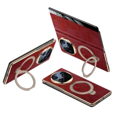 Imagem de FWYANZH Capa de couro de vaca para Huawei Mate X6, capa de couro retrô flip com janela lateral inteligente, suporte de anel magnético, capa de proteção de corpo inteiro, vermelho, Mate X6