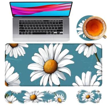 Imagem de TOEMZTFT Mouse pad grande e descanso de pulso para teclado, almofada de mesa para teclado e mouse, mouse pad grande para jogos 4 em 1 com suporte de pulso, tapete de mesa para jogos de estudo de