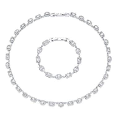 Imagem de Miss Glorael Conjunto de colar e pulseira de zircônia cúbica, colar de prata de 45 cm, pulseira feminina de tênis, adequada para uso diário e como presente