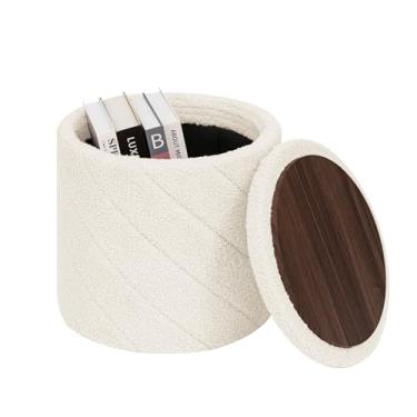 Imagem de CAIPINFUL Otomano redondo com armazenamento - mesa de centro dobrável e elegante para sala de estar e quarto - Economia de espaço, ideal para decoração de casa e organização para famílias e indivíduos