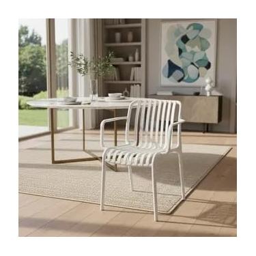 Imagem de Kit com 2 Cadeiras Milão, Cadeiras de Sala de Jantar com Braços, Conjunto para Sala de Estar (Branco)