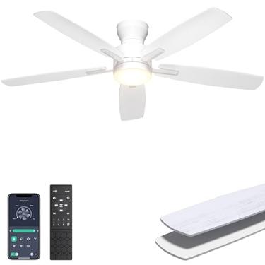 Imagem de Ohniyou Ventilador de Teto de 52 Polegadas com Luz e Controle Remoto/APP, Silencioso, Ventiladores de Teto Moderno para quartos e Salas de Estar Internos, Regulável, Bivolt 110-220V, Branco