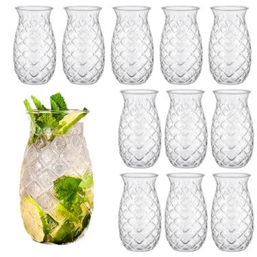 Imagem de LECEHIVO Conjunto de 12 copos de abacaxi Tiki de 500 ml, transparente, retrô, alívio, suco de abacaxi, copo para coquetel, martini, uísque, vinho, bebida para piqueniques ao ar livre, festa na piscina