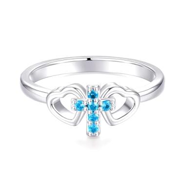 Imagem de DVAVA Anéis de coração de zircônia cúbica minúscula religiosa tamanho 1-5 anel com cruz para batismo, batizado, dedicação, presente de primeira comunhão para afilhada, Cobre, Zircônia cúbica