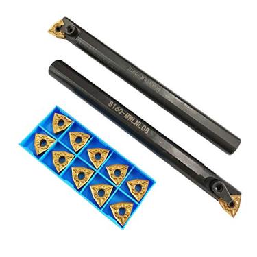 Imagem de 2 peças S16Q-MWLNR08 + S16Q-MWLNL08 Barras de perfuração de suporte de ferramentas de torno com 10 peças WNMG080404-CM Inserções de carboneto intercambiáveis para ferramentas de torneamento de torno de metal