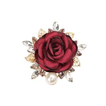 Imagem de Broche de pérola de flor rosa elegante para mulheres e homens essenciais de festa de casamento feito à mão cristal pérola tecido flor lapela alfinete vestido acessórios de terno de flor ideia de flor