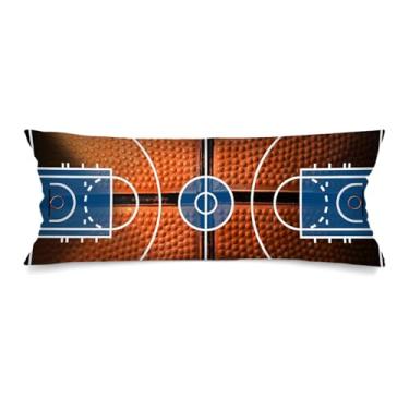 Imagem de Capas de almofada lombar de basquete, 35 x 91 cm, quadra de basquete, estampa de playground, capa de travesseiro de corpo longo para cama, tema esportivo com fecho de envelope, capa de almofada