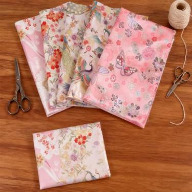 Imagem de Pacote de tecido de artesanato de algodão 5 peças, patchwork, 25 x 20 cm (25 x 20 cm) pano de embrulho de algodão colorido estilo japonês quadrado acolchoado costura patchwork tecido, scrapbook faça