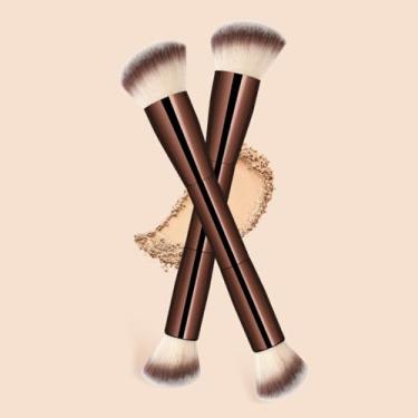 Imagem de 2 pincéis de contorno facial de ponta dupla, pincéis de maquiagem multifuncionais para contornar e misturar blush (café)