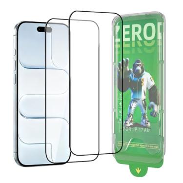 Imagem de HYGAMOCC Película protetora de tela de vidro 9H+ para iPhone 17 Air, HD cristalino, moldura de alinhamento automático e instalação 3S, vidro temperado de cobertura total, [2 pacotes com kit livre de