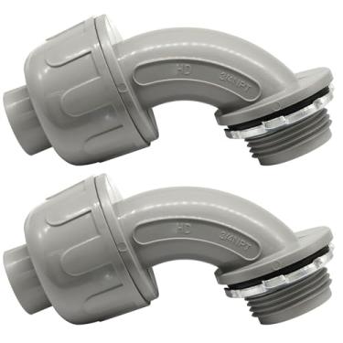 Imagem de Moicstiy Conector líquido apertado de 3/10.2 cm, 2 peças de conectores de conduíte - acessórios de conduíte flexível, design de 90 graus para instalações elétricas de casa de banho e cozinha