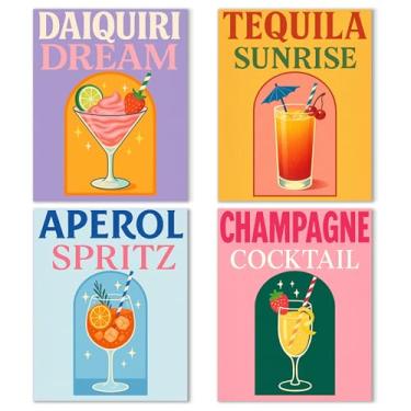 Imagem de Noaleviax Conjunto de pôster de parede de coquetel retrô - decoração divertida com tema de vinho com álcool, pôsteres de coquetel, fotos estéticas, arte de parede para bar, festa, dormitório, cozinha