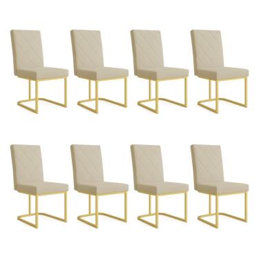 Imagem de Kit 08 Cadeiras De Jantar Estofada Siena Linho Dourado Base De Ferro Dourada - Pallazio