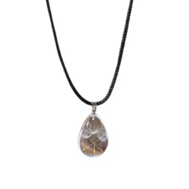 Imagem de Colar com pingente de gota de dente-de-leão, colar de flor de resina de 3 cores com cordão preto para mulheres, joia diária inspirada na natureza, One Size, Resina Plástico, Sem Pedra Preciosa