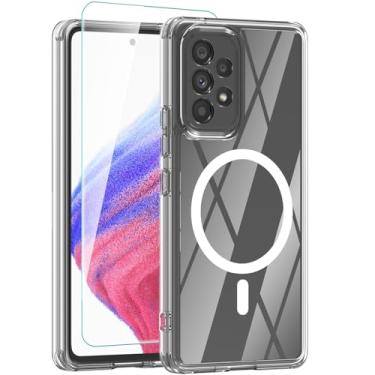 Imagem de Pemuyak Capa para celular Samsung Galaxy A53 5g, compatível com Mag-Safe, com protetor de tela, proteção de nível militar antiamarelamento, capa magnética à prova de choque para celular Galaxy A53 5g