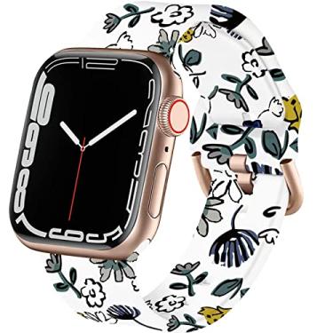 Imagem de Acestar Pulseira esportiva impressa de dois lados compatível com pulseira de relógio Apple 38 mm 40 mm 41 mm, substituição de silicone macio com estampa floral fofa para iWatch Series 7 6 5 4 3 2 1 SE para mulheres homens, flor