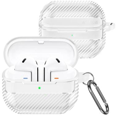 Imagem de Fofvccv Capa de textura de fibra de carbono para Samsung Galaxy Buds 3 e Galaxy Buds 3 Pro com chaveiro mosquetão, capa militar à prova de choque sem fio para Samsung Galaxy Buds 3/3 Pro XW