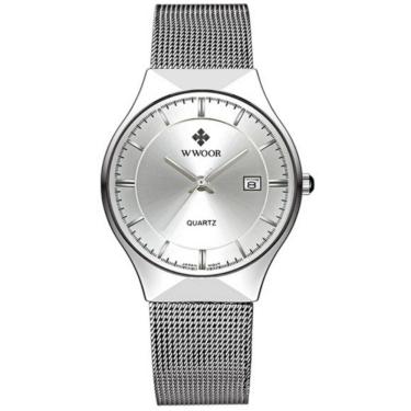 Imagem de Relógio Masculino Ultra Fino De Quartzo Minimalista Pulseira De Malha Impermeável Prata