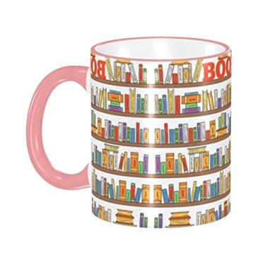Imagem de Ourdovi Coleção de prateleiras de livros engraçadas e xícara de café expresso de cerâmica escada, caneca de cerâmica revestida DIY, para café, sopa, chá, leite, latte, cacau quente, colorido divertido