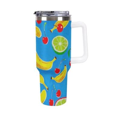 Imagem de Copo Stanley para carro de grande capacidade de 1,134 g, banana, cereja, limão, aço inoxidável, isolado a vácuo, copo de café, selado para suporte de copo de carro e ao ar livre, à prova de vazamento