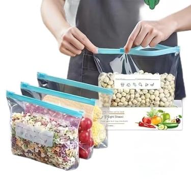 Imagem de 10 pçs/20 peças/30 sacos reutilizáveis de armazenamento de alimentos com zíper, à prova de vazamento e sacos herméticos de frescor de cozinha - ideal para preservação de alimentos, saco de produtos