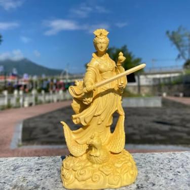 Imagem de FENNYYAR Estátua esculpida à mão da deusa dos nove céus de buxo - Jiutian Xuannü Riding Phoenix, 12 cm 4,7 polegadas, decoração de casa