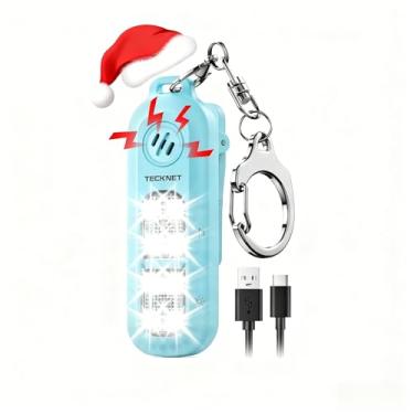 Imagem de TECKNET Lanterna com clipe e alarme de 130 dB 2 em 1, luz de LED recarregável com alerta de segurança SOS, lanterna EDC presente para corredores, luz mãos livres para corrida noturna, passeio com cães