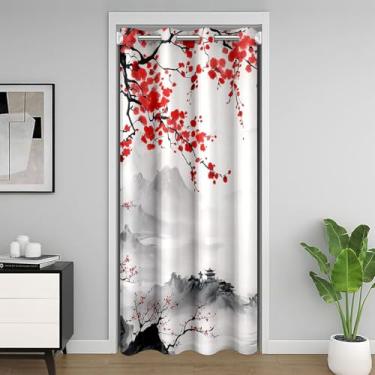 Imagem de jejeloiu Cortina de porta com tema japonês Ukiyoe para janela de entrada 86 cm x 203 cm padrão Hokusai Divisórias temporárias de quarto com isolamento térmico estilo japonês capa de armário quarto