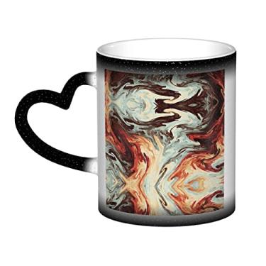 Imagem de Xícara de café divertida marrom misturada de mármore, copo de cerâmica que muda de cor sensível ao calor 12 Oz, para café/chá/leite/cacau, para adolescente/aniversário/festival/presentes