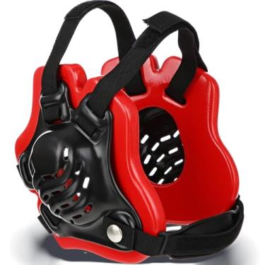 Imagem de Halloscume 1 peça de capacete de luta livre infantil vermelho e preto com protetor de ouvido para homens boxe MMA BJJ Jiu Jitsu