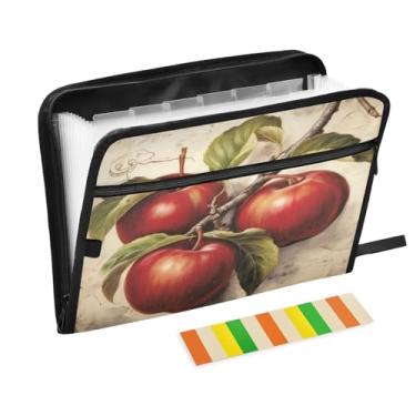 Imagem de Wassud Maçãs vintage gastas com 13 bolsos, organizador de arquivos sanfonados, pastas expansíveis com abas e adesivos, organizador de pastas de documentos de recibo de papel tamanho carta A4 para