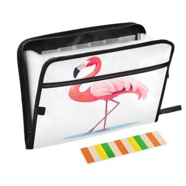 Imagem de Wassud Flamingo rosa, organizador de arquivos sanfonado, 13 bolsos, pastas expansíveis com abas e adesivos, papel tamanho carta A4, recibo de papel, organizador de pastas de documentos para viagens de