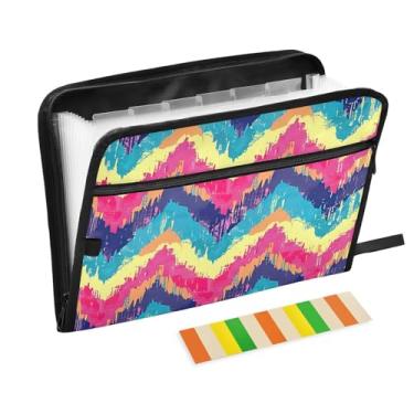 Imagem de Wassud Acordeão colorido em ziguezague organizador de arquivos de papel A4 pastas de arquivo de documentos com etiquetas pasta de arquivo expansível 13 bolsos