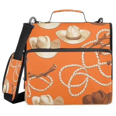 Imagem de STAYTOP Fichário escolar com zíper de chapéu de cowboy com alça de ombro, anéis de vedação de 3,9 cm, capacidade para 600 folhas, pasta de arquivos expansível, vários bolsos e organizador de