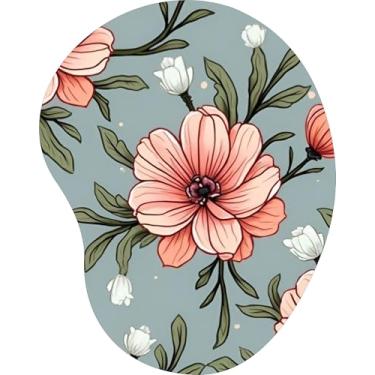 Imagem de Mouse Pad Ergonômico Gota Floral Rosa e Branco Fundo Azul Claro