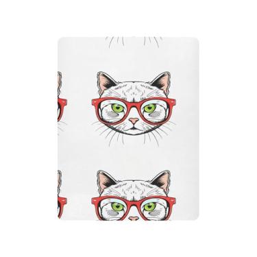 Imagem de Burbuja Lençol de berço para meninas e meninos, gatos usando óculos, macio, respirável, lençol para berço padrão e colchões, 68,5 x 99 cm