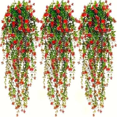 Imagem de Kit Ramos de Flor de Cerejeira Artificial 110 cm para Decoração, Pendentes, Arranjos, Casamentos e Festas(Verde + Vermelho - 3 peças)